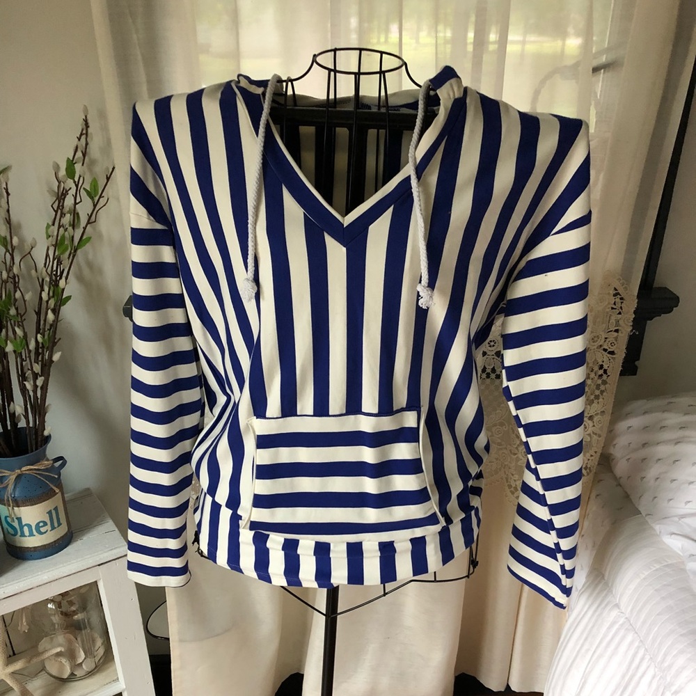 Blue and White Striped nautical lightweight hoodie